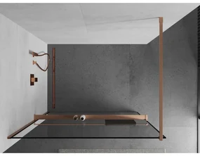 Mexen Kioto+, sprchová zástena Walk-In s poličkou a vešiakom 80 x 200 cm, 8mm číre sklo čierny vzor, medený matný profil, 800-080-121-65-70