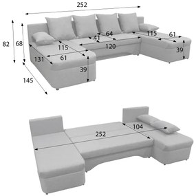 Univerzálna rozkladacia rohová sedacia súprava s úložným priestorom vo tvare U ALMEIDA sivá