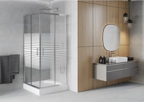 Mexen Rio štvorcový sprchový kút 90 x 90 cm, biele pruhy, chróm + sprchová vanička, biela - 860-090-090-01-20-4510