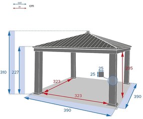DEOKORK Záhradný hliníkový altánok PREMIUM 3,9 x 3,9 m (sivá) + závesy