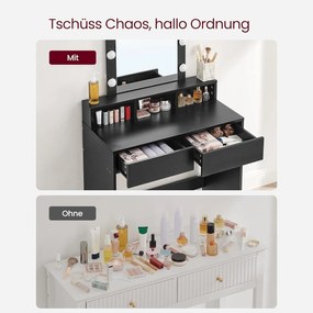 Toaletný stolík s LED osvetlením, nastaviteľný jas, so zásuvkami, čierny