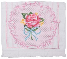 Biely kuchynský froté uterák s ružou - 40*66 cm
