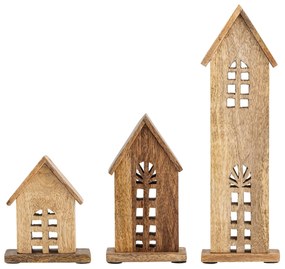 Bloomingville Drevený svietnik Culine Mango Wood – set 3 ks