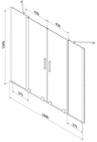Mexen Velar Duo, 2-krídlová posuvná vaňová zástena 160 x 150 cm, 8mm šedé sklo, brúsená oceľ, 896-160-000-42-97