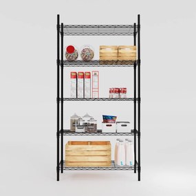 Drôtený regál - 181x91x35 cm - čierna farba