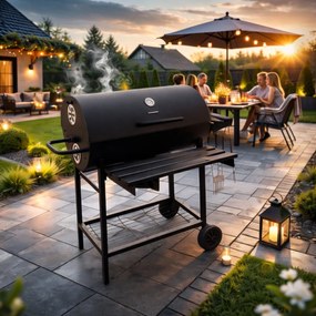 Veľký záhradný gril na drevené uhlie s poklopom a teplomerom