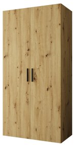 Šatníková skriňa 100 cm Borry 1 (dub artisan + čierna). Akcia -21%. Vlastná spoľahlivá doprava až k Vám domov. 1125745