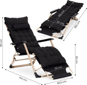Záhradné plážové ležadlo 2 v 1 s vankúšom, opierkou hlavy, nastaviteľnou opierkou nôh, čierne, zlatý rám