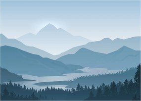 Sklenený obraz - Hory pohľadom grafika (70x50 cm)