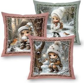 Sada 3 ks obliečok na vankúšiky WINTER GIRLS 45 x 45 cm