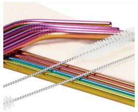 SPRINGOS Nerezová slamka na drinky, sada 10ks, dúhové SPRINGOS STRAW