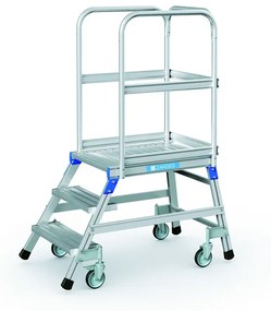 Hliníkový pojazdný rebrík s plošinou, 3 priečky, výška plošiny 0,7 m