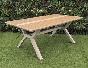 Hliníkový jedálenský stôl EMOT 177 krémový s WPC doskami