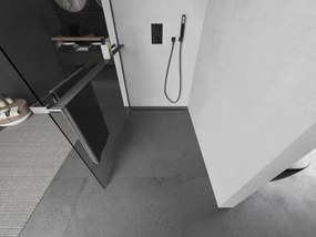 Mexen Kioto+ L, sprchová zástena Walk-In s poličkou a vešiakom 110 x 200 cm, 8mm číre sklo, grafitový profil, 800-110-123-95-00