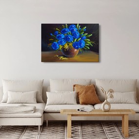 Obraz modrých kvetov vo váze (90x60 cm)