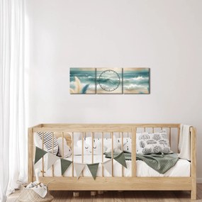 Obraz – Maľovaná pláž v jemných farbách (s hodinami) (90x30 cm)