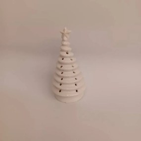 DECOLED Keramický stromeček, 6,2 x 6,2 x 11,2 cm, teple bílá, 2xLR44