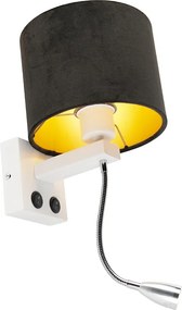 Moderná nástenná lampa biela s čiernym zamatovým tienidlom - Brescia
