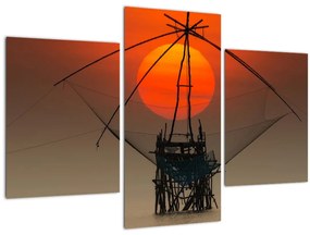Obraz - Východ slnka, jazero Pakpra (90x60 cm)