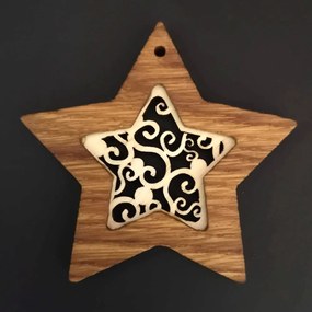 AMADEA Drevená ozdoba z masívu s vkladom - hviezda s ornamentom 8 cm