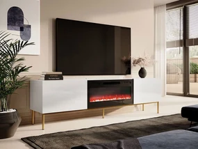 TV stolík Koda 200, Farby: biely / biely lesk + zlatá, Krb: čierny