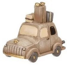 Vianočná dekorácia Auto s darčekmi, hnedá, polyresin, LED