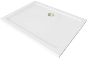 Mexen SLIM - Obdĺžniková sprchová vanička 100x90x5cm + zlatý sifón, biela, 40109010G