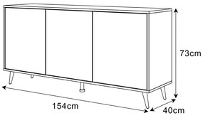 KOMODA ALWIN BIELA VYSOKÝ LESK 153cm ČIERNE NOŽIČKY