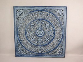 Dekorácia na stenu MANDALA modrá ručne vyrezávaná, 100x100cm