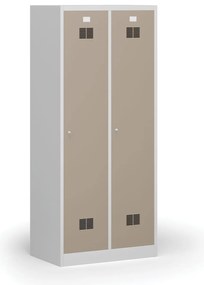 Kovová šatníková skrinka S1 s medzistenou, 2 oddiely, 1850 x 800 x 500 mm, cylindrický zámok, béžové dvere