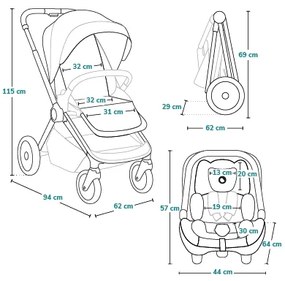 Lionelo - Kombinovaný kočík 3 v 1 LAYLA Čierny ónyx