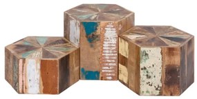 furniture-nabytek.cz - Sada 3 konferenčných stolíkov Wakefield z recyklovaného tvrdého dreva, lakovaných, viacfarebných, šesťuholníkových