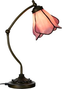 Stolová lampa Tiffany s ružovým tienidlom kvet Bloom - 26*19*50 cm