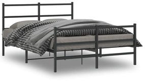 Kovový rám postele so zadným a predným čelom čierny 135x190 cm 355382