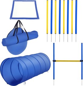 PawHut Agility Tréningový Set Slalomové Prekážky Tunel Športová Zóna pre Psov PE+Polyester Modrá+Žltá | Aosom
