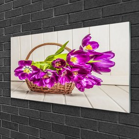 Skleneny obraz Kvety v košíku 125x50 cm