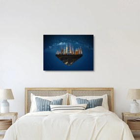 Sklenený obraz - Veľkomesto plávajúce priestorom (70x50 cm)