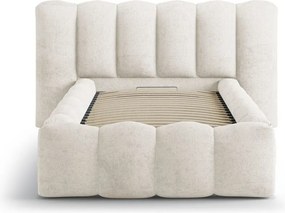 Béžová čalúnená jednolôžková posteľ s úložným priestorom s roštom 90x200 cm Lupine – Micadoni