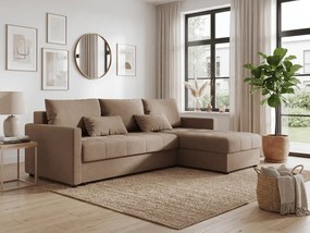 Rozkladacia obojstranná sedacia súprava do L VENORIA 220x143 cm, béžová + 2 vankúšiky ZDARMA
