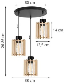 Závesné svietidlo TIMBER 7, 3x drevené tienidlo, O