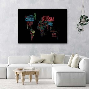 Obraz na plátně Názvy zemí na mapě světa - 120x80 cm