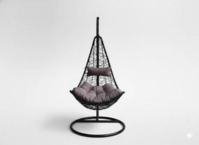 Garden Line ČIERNA ZÁVESNÁ STOLIČKA, VANKÚŠ – ŠEDÝ, RÁM – ČIERNY, POLOVICA /1151/