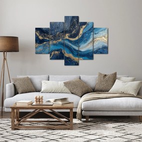 Obraz - Modrozlatý abstraktný mramor (150x105 cm)