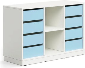 Úložná skrinka CASPER, 8 zásuviek, 2 priehradky, so soklom, biela/sky blue