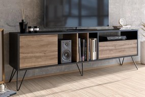 Elegantný TV stolík MISTICO 180 cm, MDF, orechová dýha, čierny