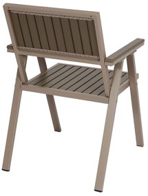 Set 2 záhradných stoličiek HWC-J95, hliník imitácia dreva - rám šampanské, sivá