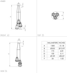 Eglo 43683 - Luster na lanku TARBES 3xE27/60W/230V