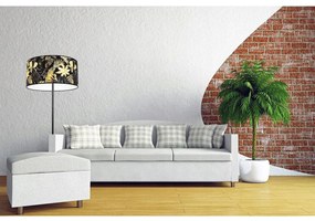 Stojacia lampa Gold Flowers, 1x čierne textilné tienidlo s kvetinovým vzorom, (fi 40cm), o