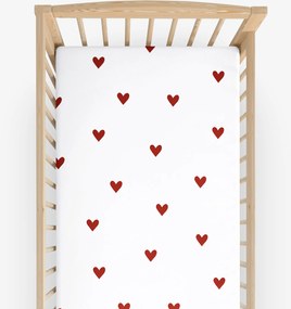 Goldea bavlnená napínacia plachta do detskej postieľky - červené srdiečka na bielom 60 x 120 cm