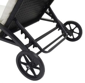 Set 2 záhradných lehátok HWC-E27, polyratan - béžové vankúše - čierna